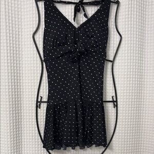 Fashion Bug Black Swimsuit with White and Blue Polka Dots Size 10